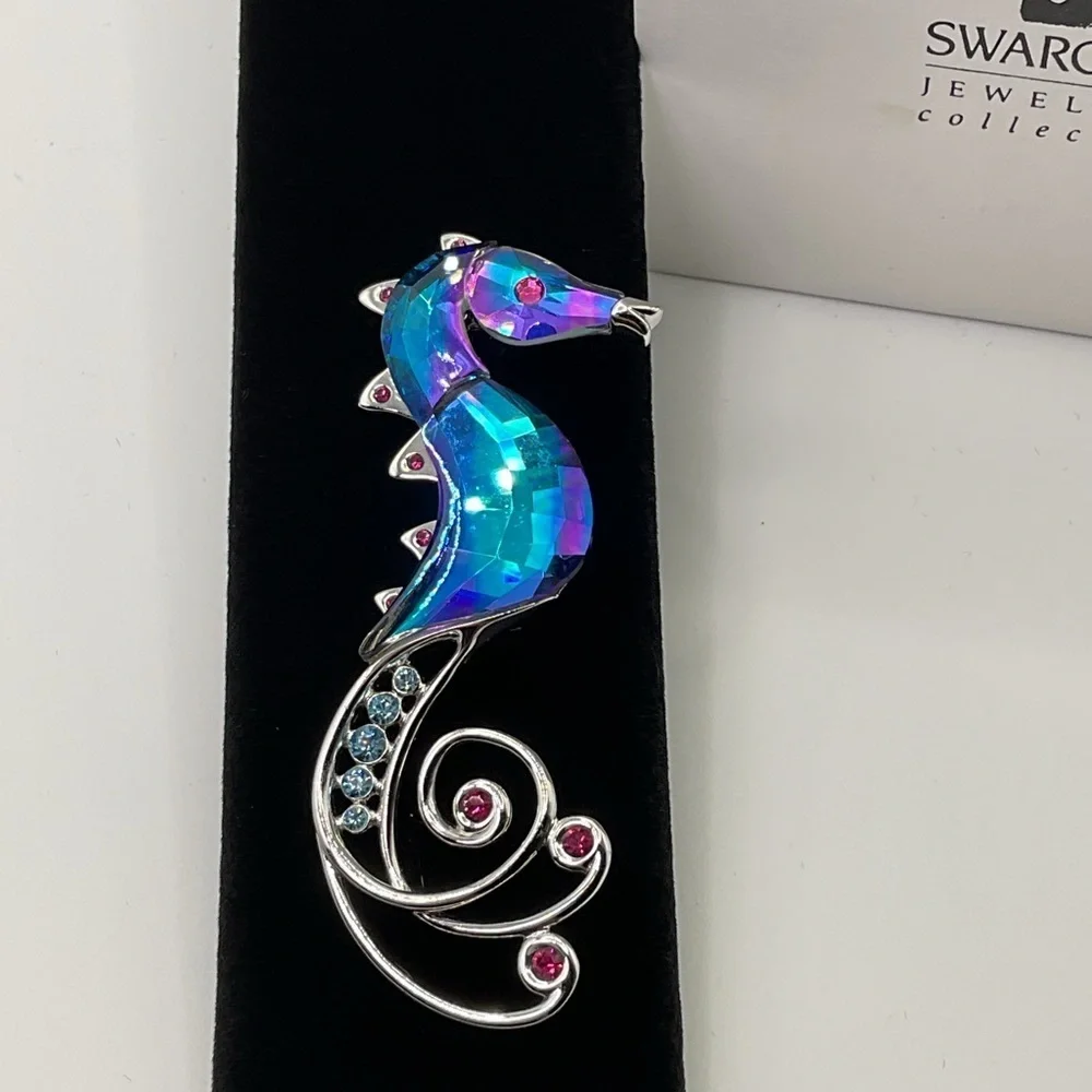 Swarovski Blue and Silver Seahorse Brooch